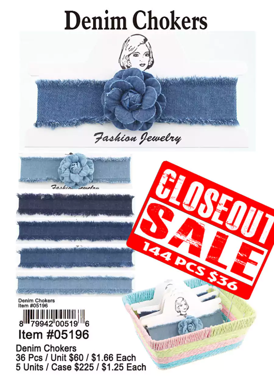 Denim Chokers - Closeout 144 Pcs.